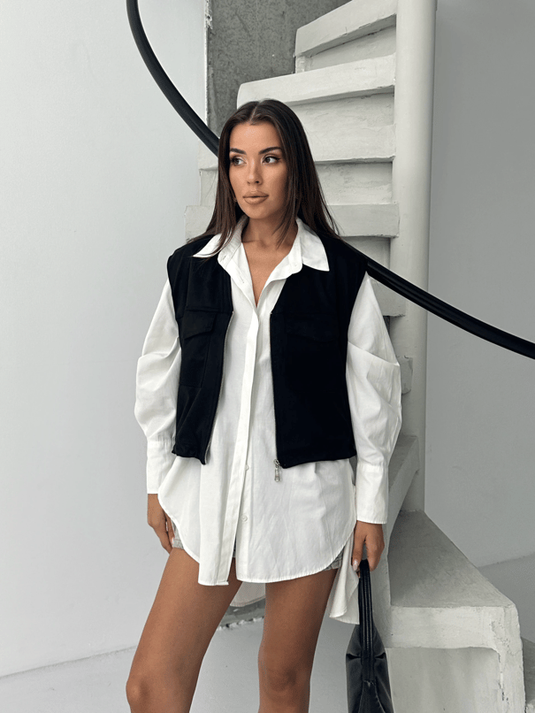 Cep Detay Nubuk Yelek - Siyah