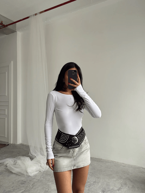 Mia Diamond Detay Bodysuit Beyaz - Beyaz