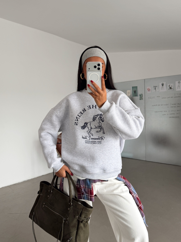 Birleşik Baskılı Sweatshırt - Gri