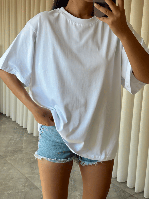 Oversize Düz Basic  - Ekru