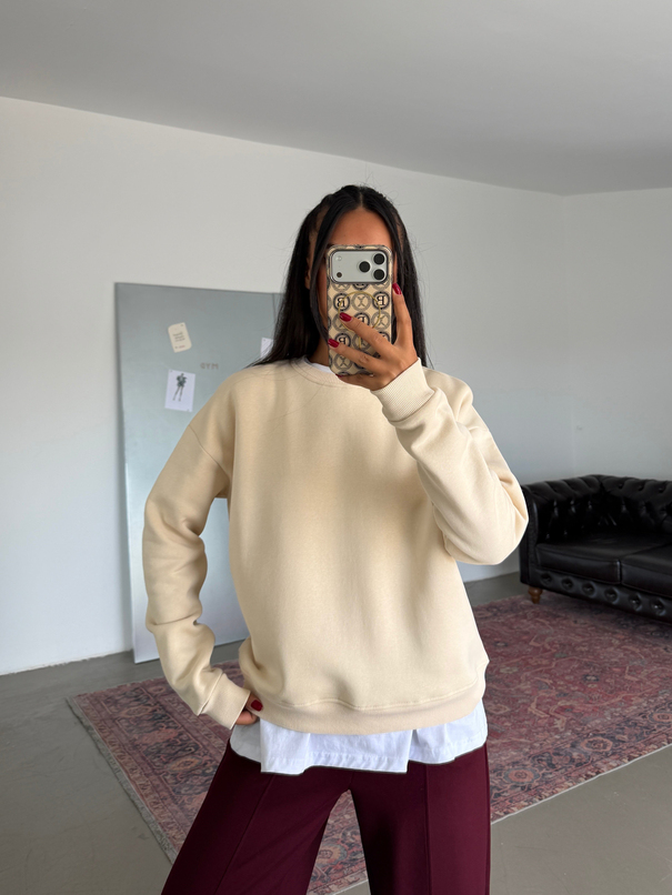 Düz Basic Sweatshırt - Taş