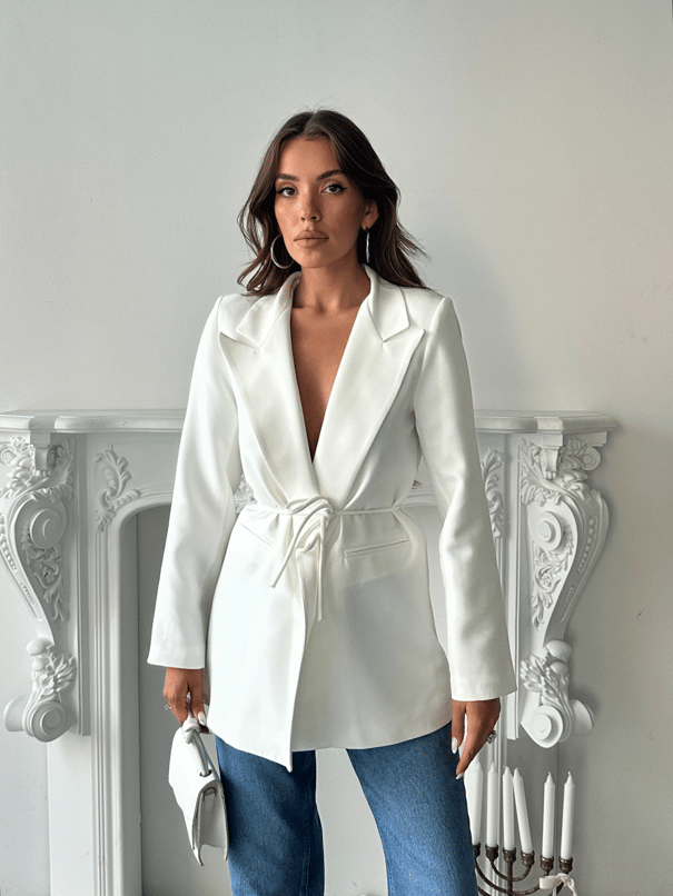 Bağlama Detay Ceket - Beyaz