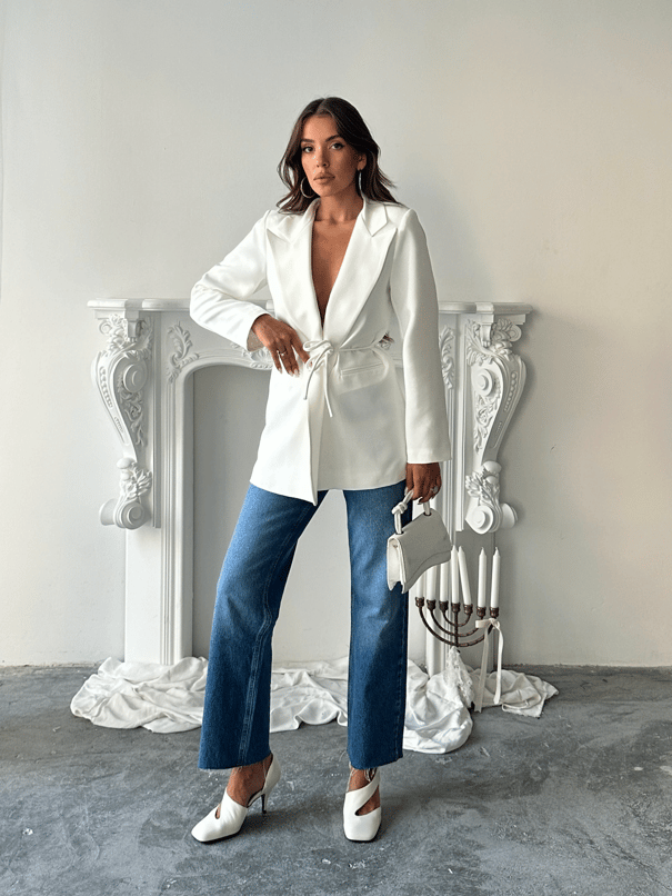 Bağlama Detay Ceket - Beyaz