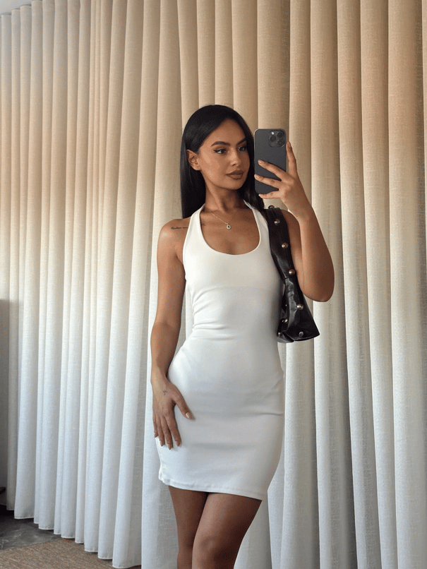 Boyundan Geçmeli Elbise - Bej