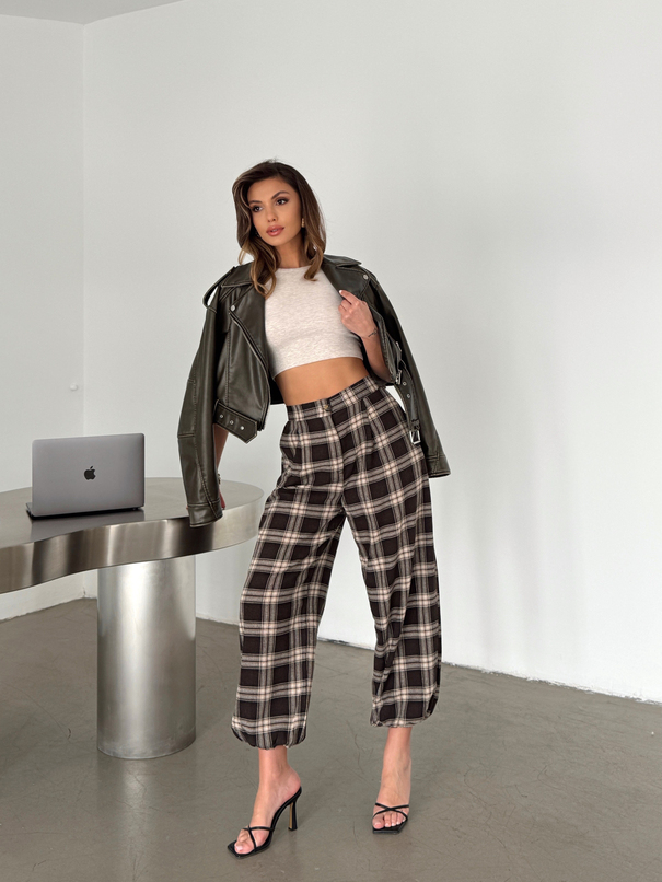 Ekose Jogger Pantolon - Kahve