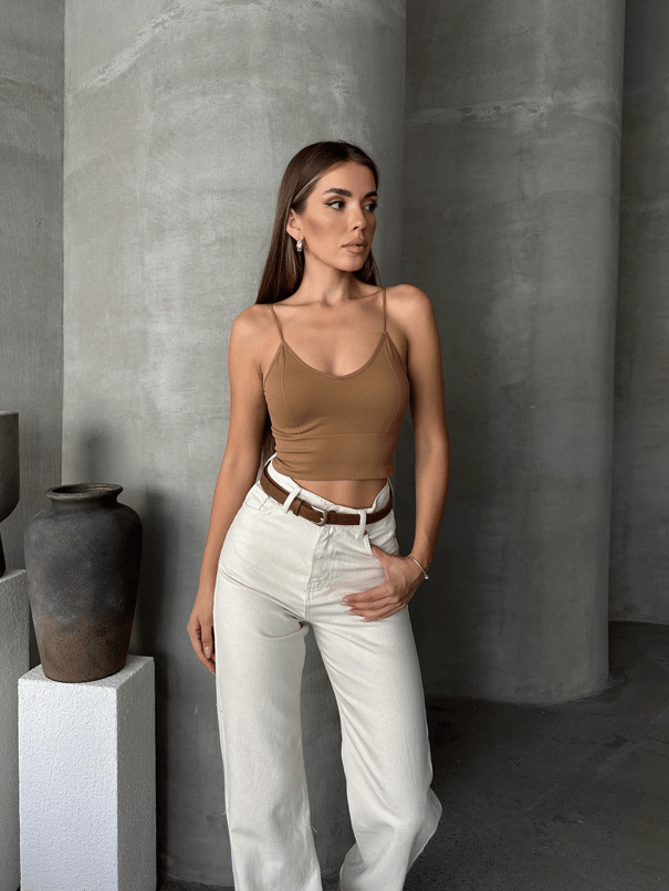 Çelik Örme Korse Crop Top Taba - Taba