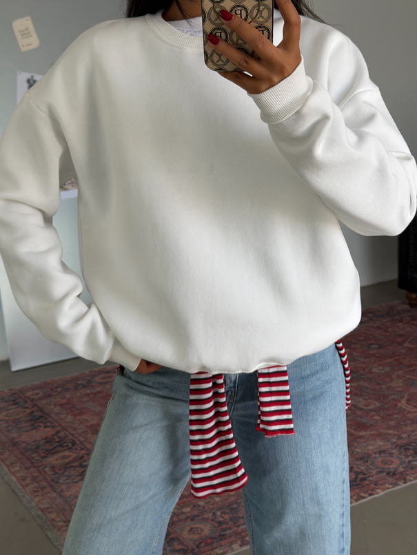 Düz Basic Sweatshırt - Beyaz