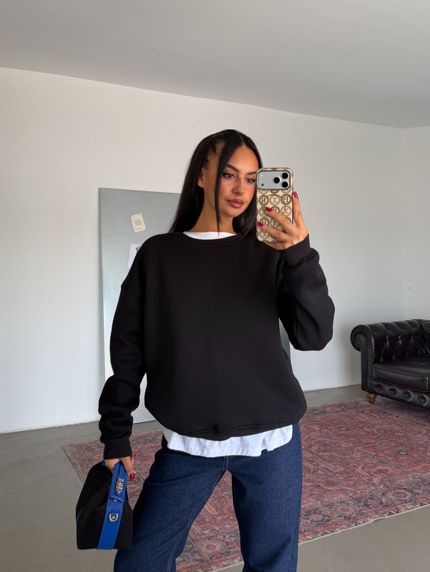 Düz Basic Sweatshırt - Siyah