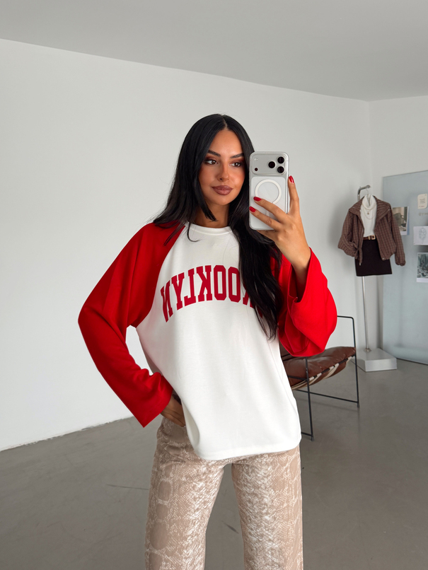 Brooklyn Baskılı Sweat - Kırmızı