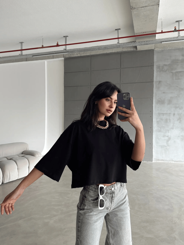 Oversize Basic Crop - Siyah