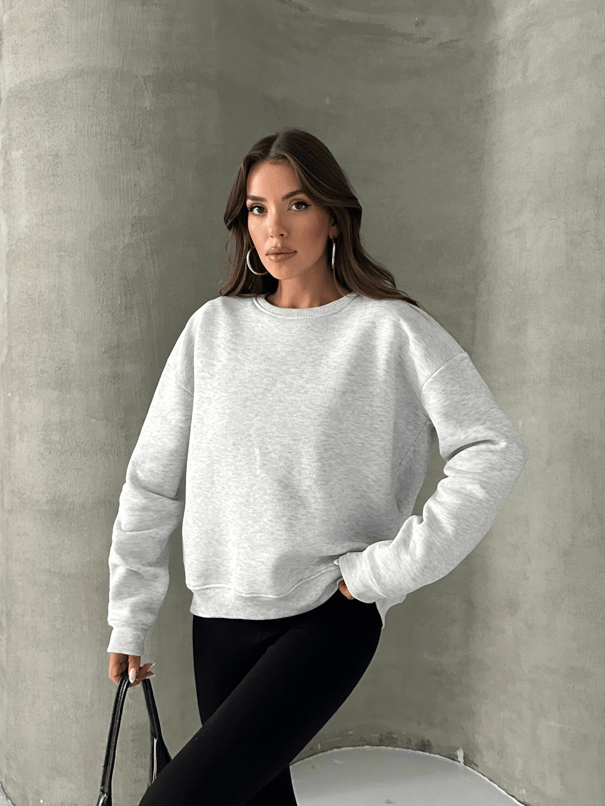 Düz Basic Sweatshırt - Gri