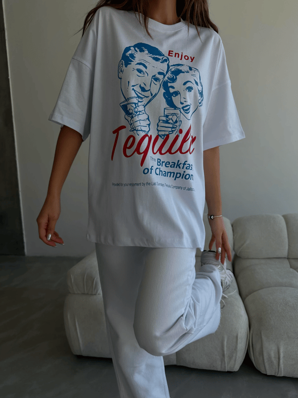 Tequila Baskılı Tshirt Beyaz - Beyaz