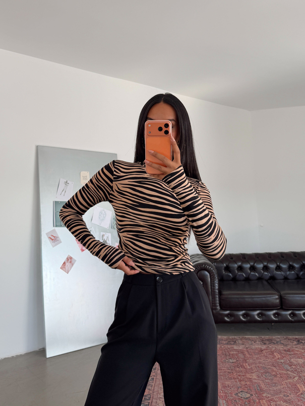 Desenli Balıkçı Bluz - Taba Zebra