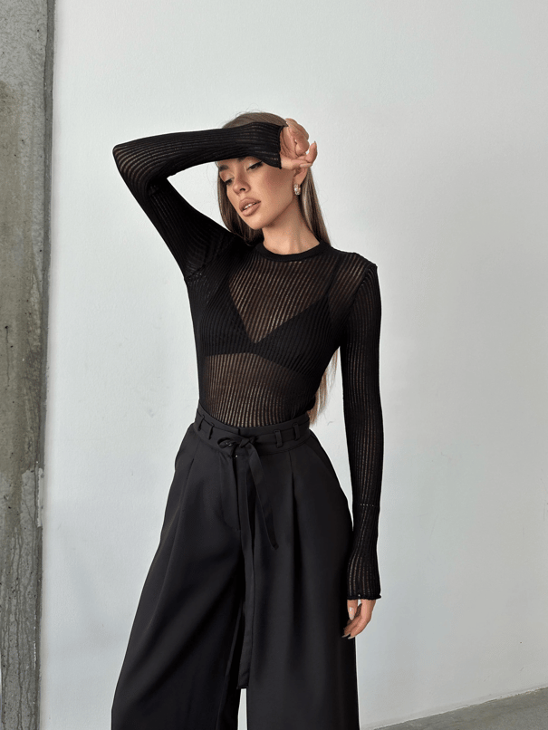 Arya Bisiklet Yaka Basic Triko Siyah - Siyah