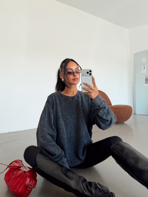 Oversize Yıkama Sweatshirt -Antrasit