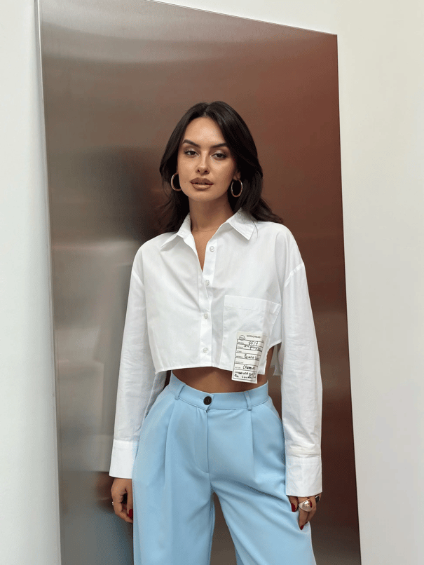 Daisy Cep Üstü Arma Detay Crop Gömlek Beyaz - Beyaz