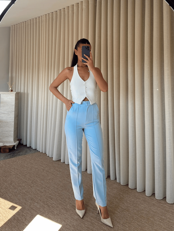 Beli Lastikli Çımalı Pantolon  - Bebe Mavi