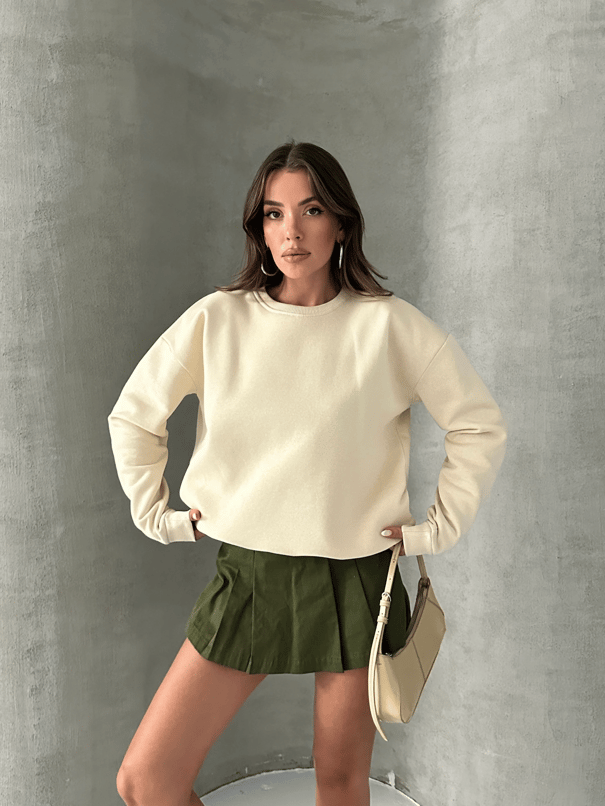Düz Basic Sweatshırt - Taş
