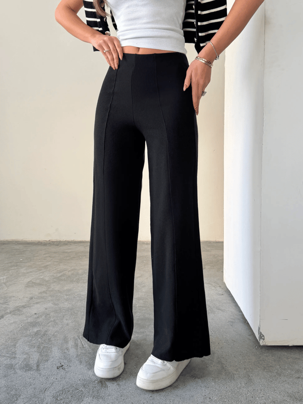 Çimalı Bel Lastik Selanik Pantolon - Siyah