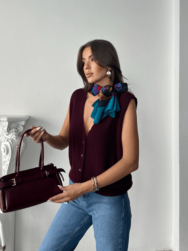 Dört Düğme Selanik Yelek - Bordo