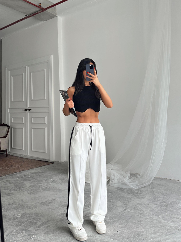 Line Detay Palazzo Pantolon - Beyaz