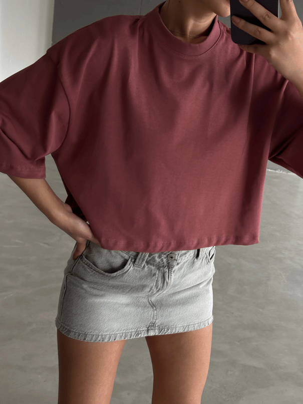 Oversize Basic Crop - Gül Kurusu