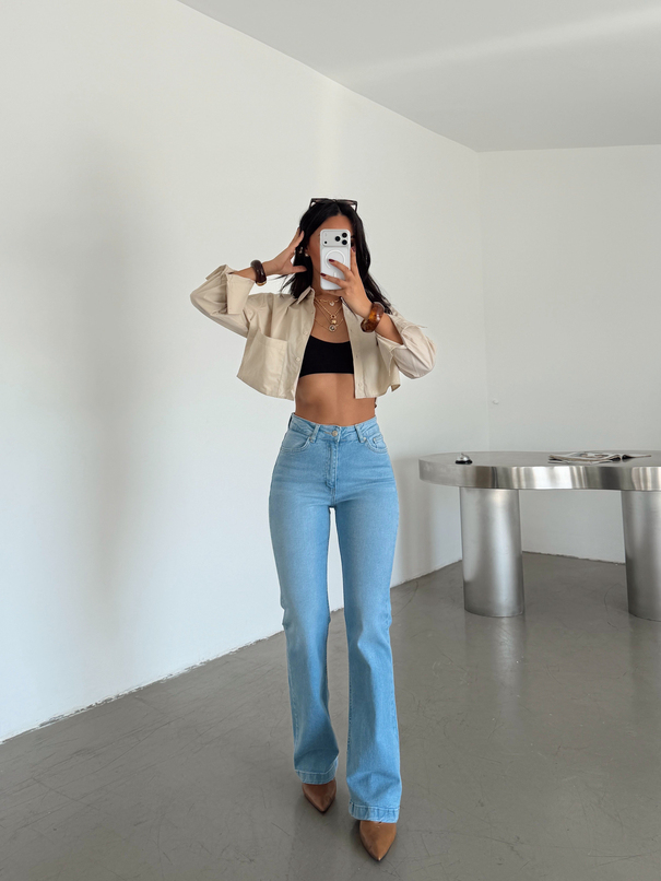 Likralı Flare Jean - Açık Mavi