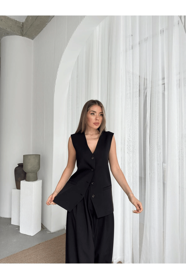 Taila Dört Düğme Yelek Siyah - Siyah