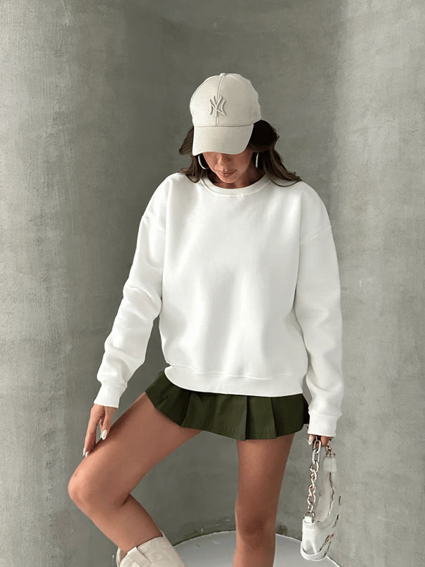 Düz Basic Sweatshırt - Beyaz