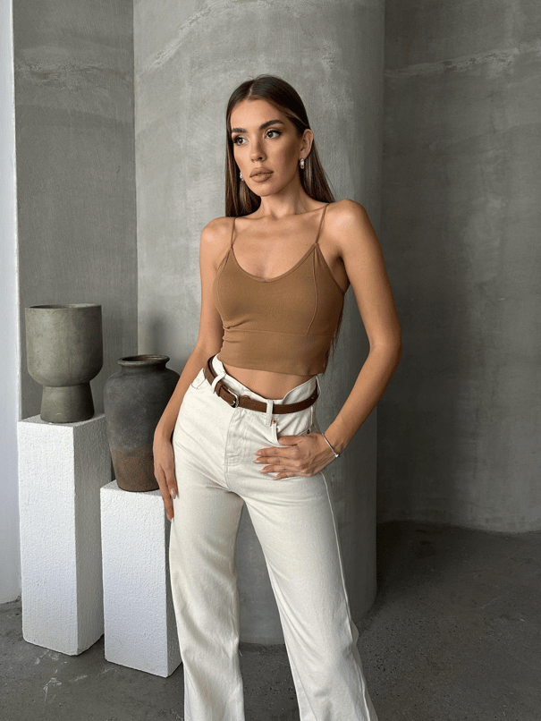 Çelik Örme Korse Crop Top Taba - Taba