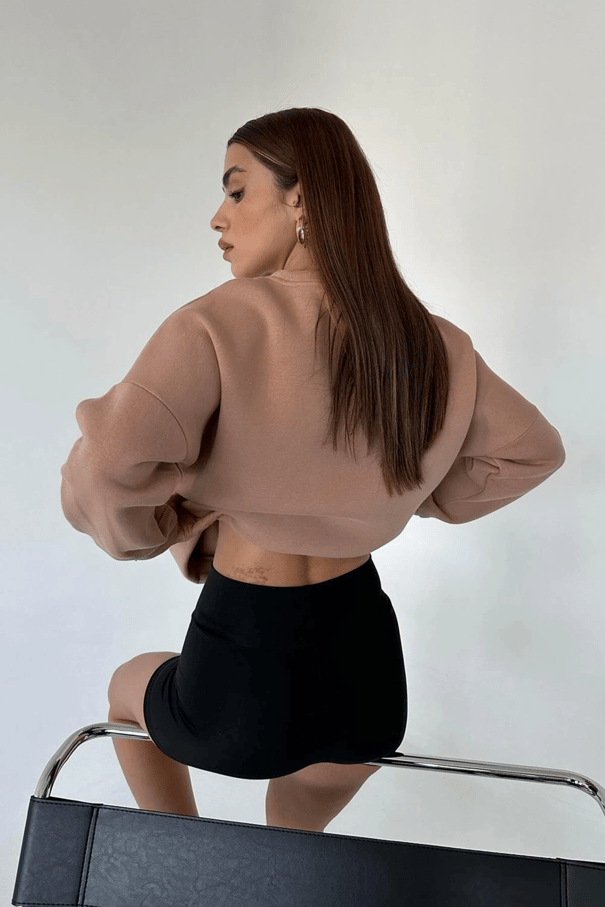 State Baskı Üç İplik Şardonlu Sweat Vizon - Vizon