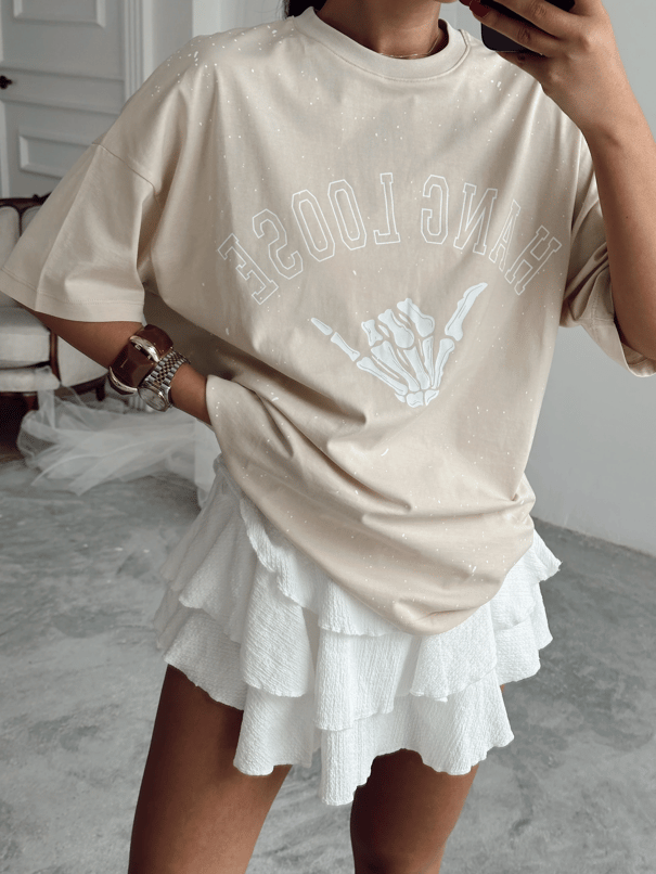 Hang Loose Baskılı Tshirt Bej - Bej