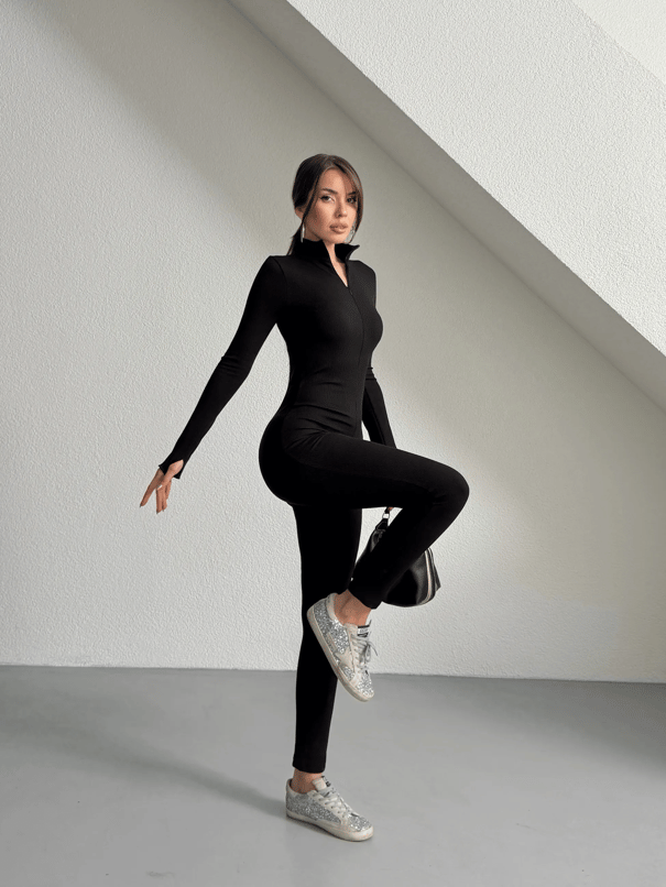 Fitilli Şardonlu Tulum  - Siyah