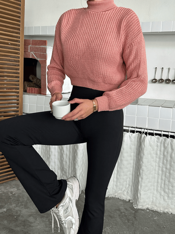 Boğazlı Crop Kazak - Pembe