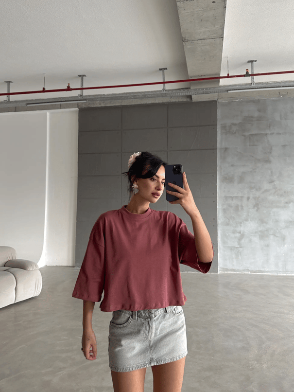 Oversize Basic Crop - Gül Kurusu