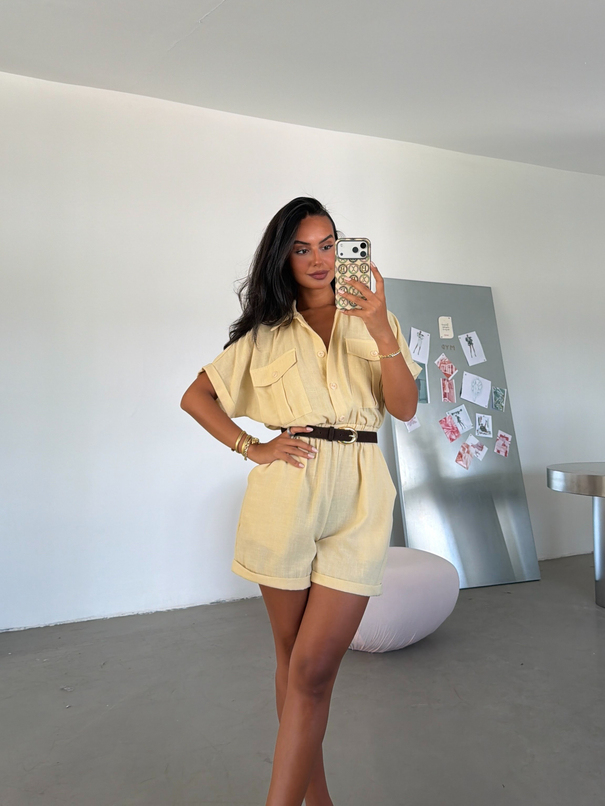 Beli Lastikli Mini Tulum - Sarı