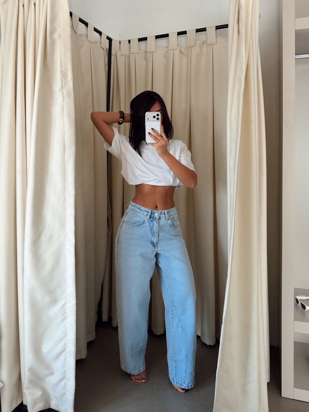 Paça Çift Pensli Boyfriend Jean - Buz Mavi