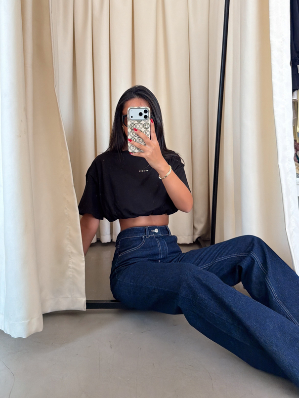 Klasik Model Kesik Paça Jean - Lacivert