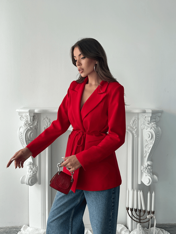 Bağlama Detay Ceket - Kırmızı