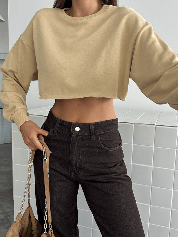 Dikişsiz Crop Sweat - Vizon