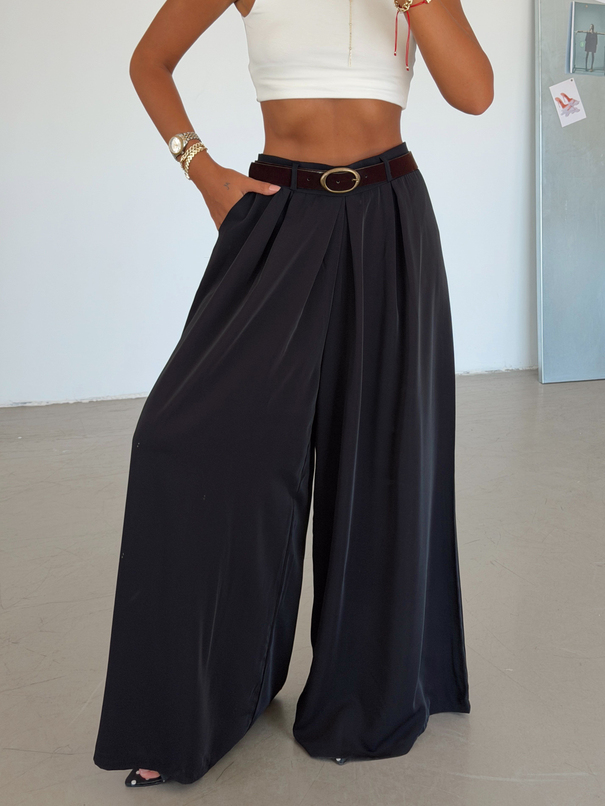 Modal Kemerli Pantolon - Siyah