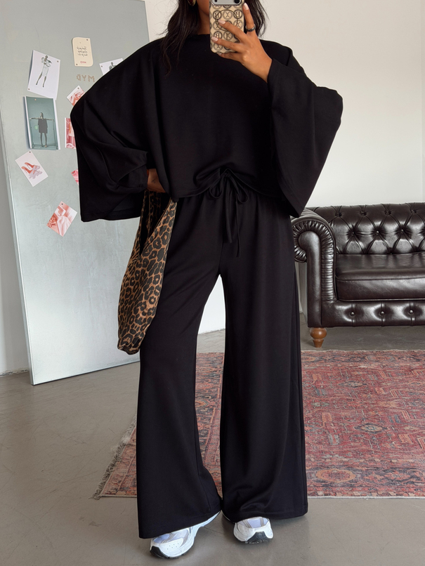Yarasa Kol Oversize Takım - Siyah