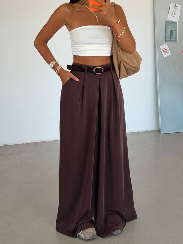 Modal Kemerli Pantolon - Kahve