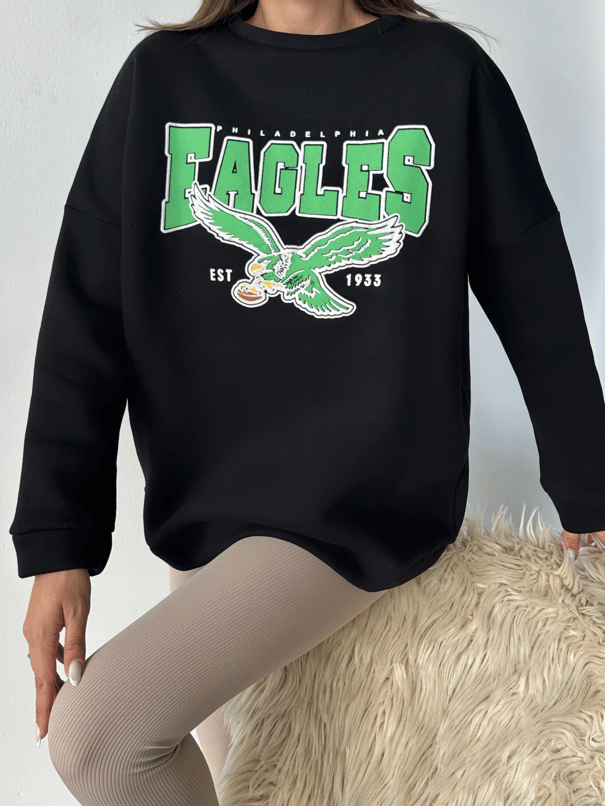 Eagles Üç İplik Oversize Sweat Siyah - Siyah