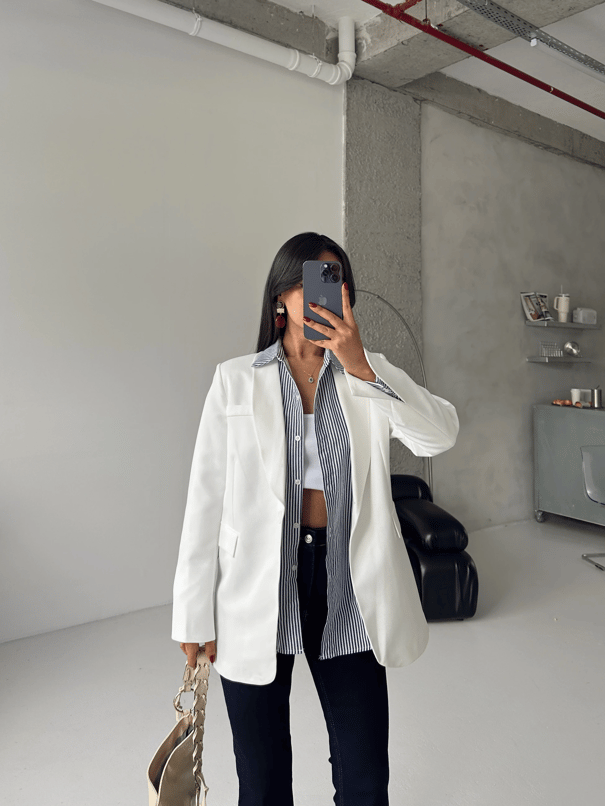 Kol Yırtmaç Blazer Ceket Beyaz - Beyaz