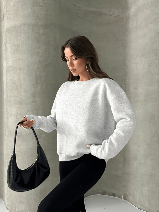 Düz Basic Sweatshırt - Gri