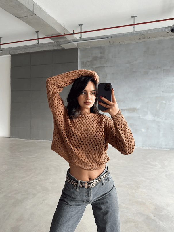 Delik Detaylı Trend Kazak Taba - Taba