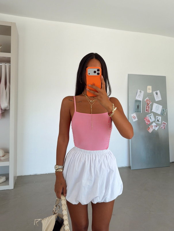 Yan Büzgülü Bodysuit Pembe - Pembe