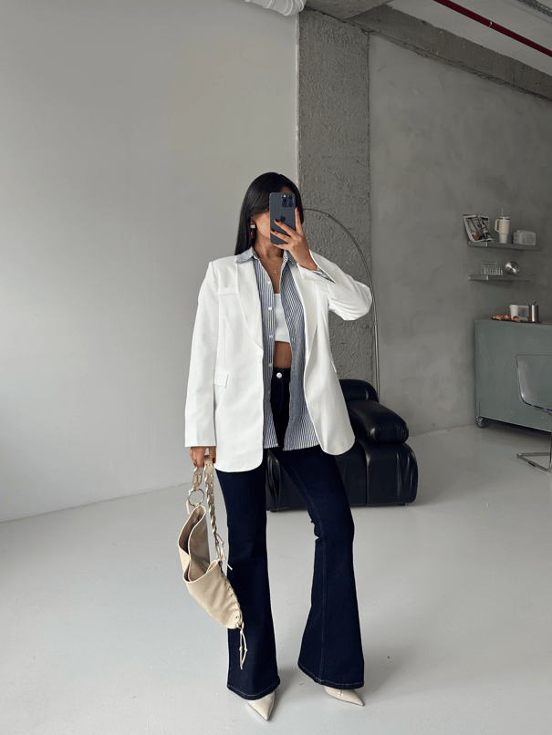 Kol Yırtmaç Blazer Ceket Beyaz - Beyaz