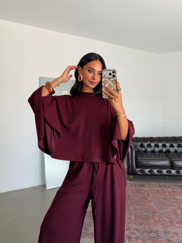 Yarasa Kol Oversize Takım - Bordo
